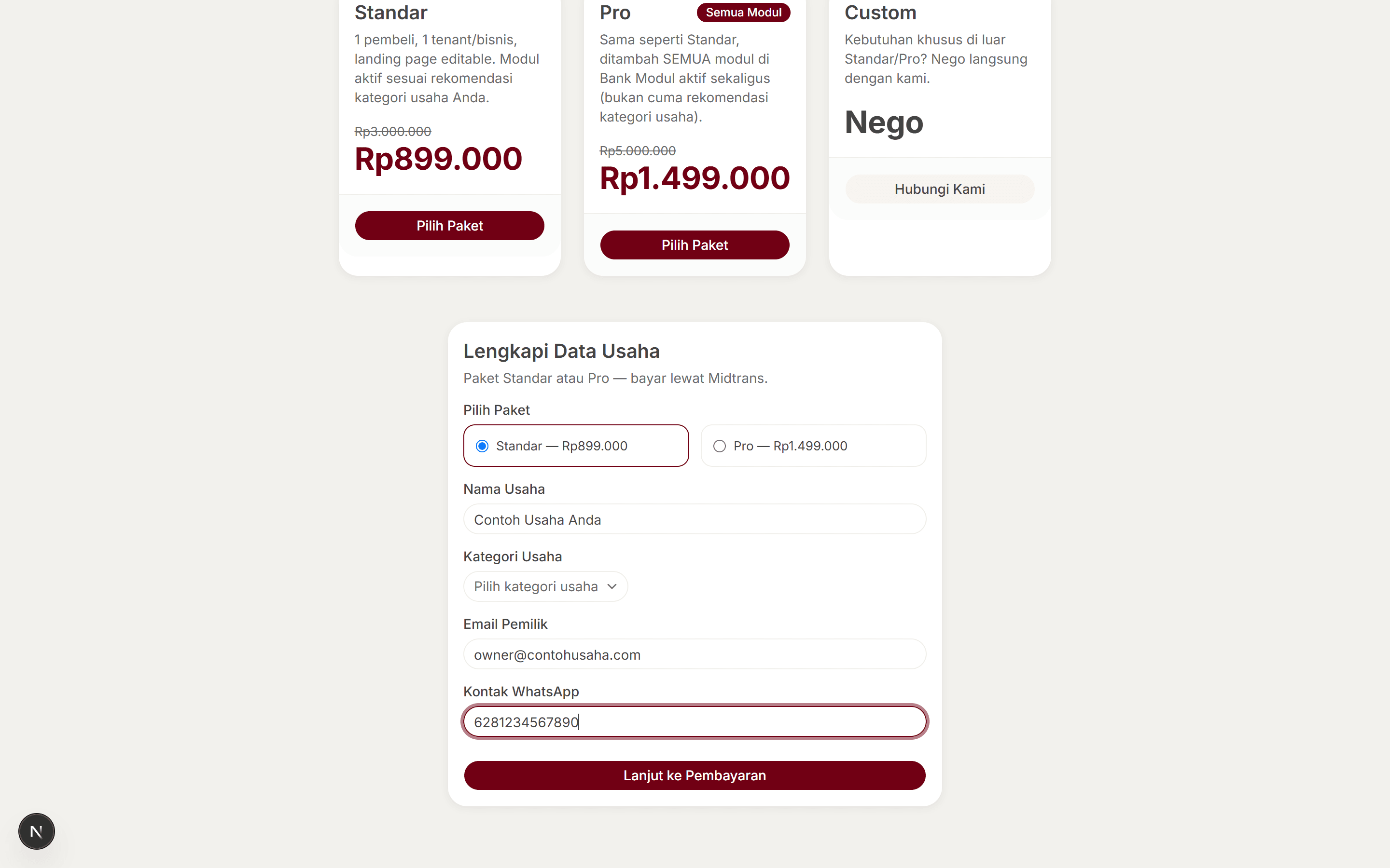 Form lengkapi data usaha