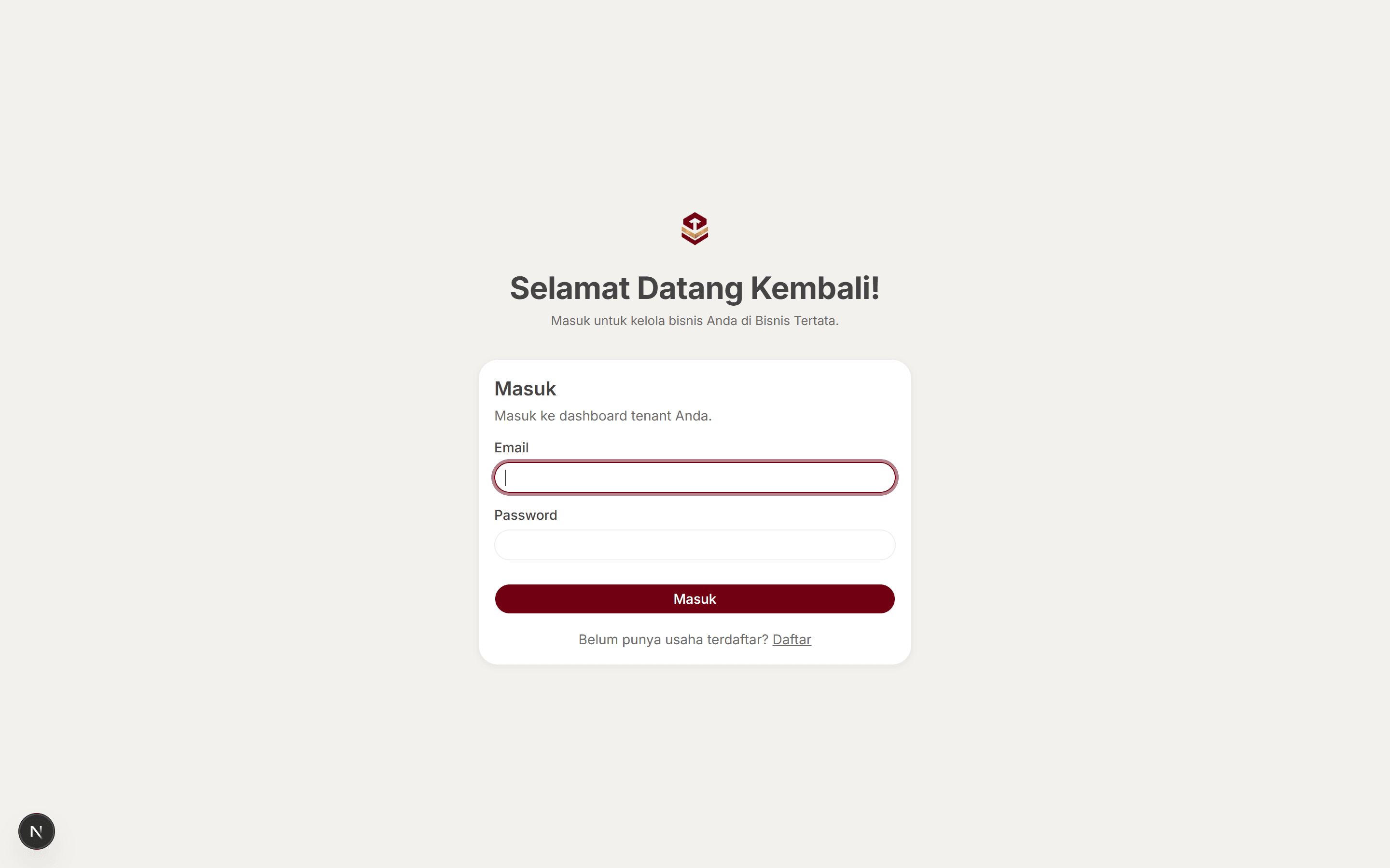 Halaman masuk aplikasi ERP